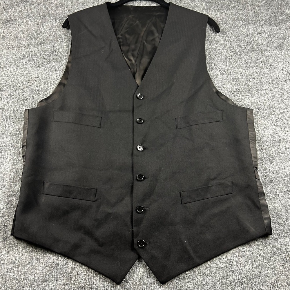 Men 42L Suit Vest Black 100% Wool Tailored Tuxedo Waistcoat Formal Groomsman
